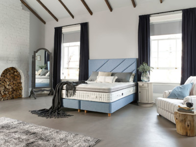 Stockholm 18600 with a Escher Deep headboard in Greek Islands Agean