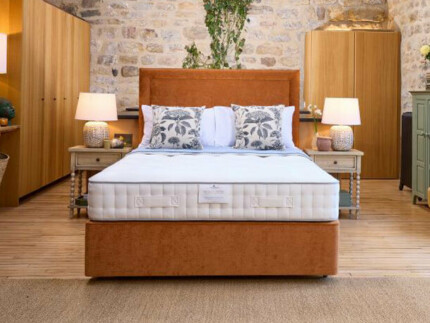 Bronze Ortho with Reykjavik headboard and Platform Top Deep base in Oxford Spice