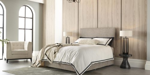 Legatus Deep base with Seville headboard shown in Oxford Sand